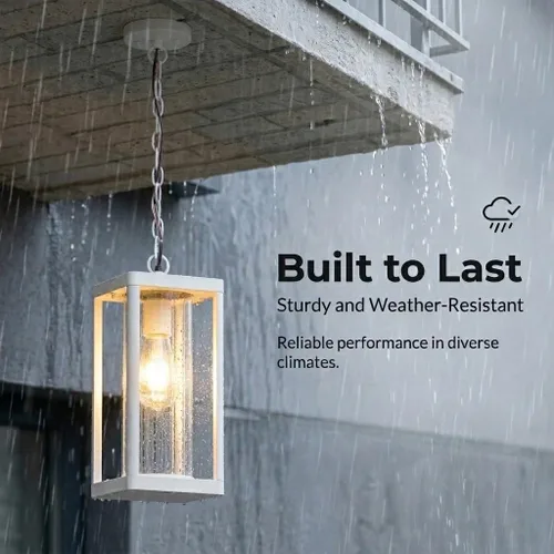 Vista 3 de Lámpara colgante para exteriores, lámpara colgante exterior para porche, lámpara colgante ajustable blanca de 14.3 pulgadas, lámpara de techo