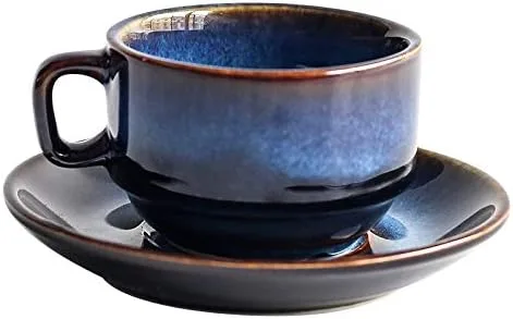 Vista 3 de Juego de 4 platillos de café de cerámica azul profundo