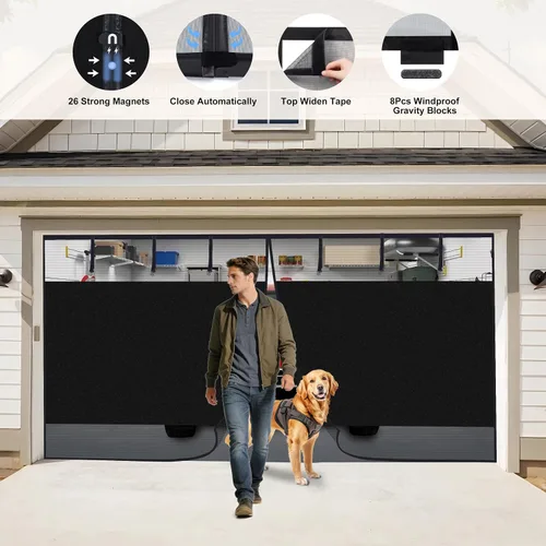 Vista 4 de HBlife Pantalla opaca de privacidad para puerta de garaje de 1 auto, 8 x 7 pies, malla magnética resistente para puerta de garaje, pantalla