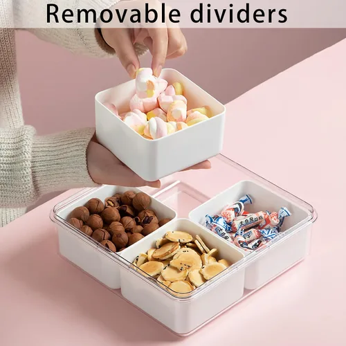 Vista 4 de Paquete de 3 Cajas Snackle Divididas Bandeja para Servir Verduras con Tapa Conservador de Ensaladas con 4 Cajas Removibles Contenedores