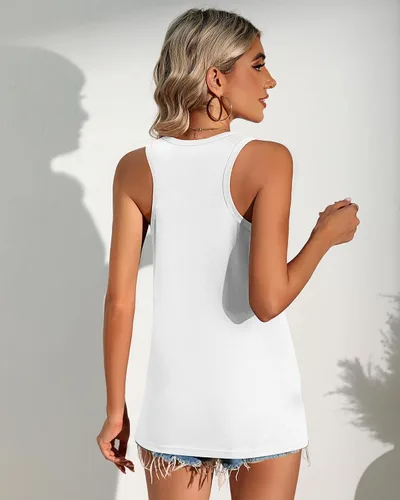 Vista 3 de Riyiper Paquete de 2 camisetas sin mangas para mujer, con espalda cruzada, estilo casual, básicas, holgadas, cuello redondo, camisetas sin mangas