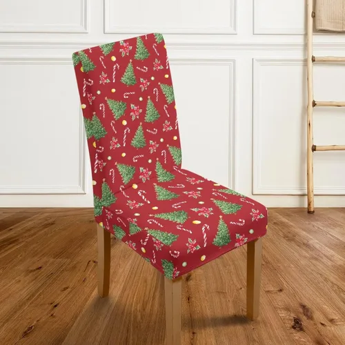 Vista 4 de HUGS IDEA Juego de 2 fundas para sillas de comedor con diseño de árbol de Navidad, jacquard, fundas protectoras para sillas Parsons de bastón