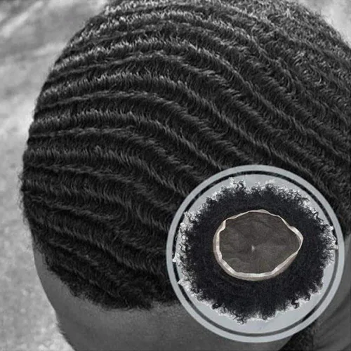 Vista 37 de Peluca de encaje suizo rizado afro para hombre, sistema de repuesto de peluca de encaje completo, extensiones duraderas de cabello humano #1 Negro