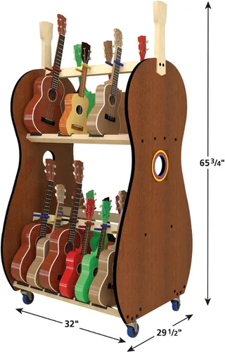 Vista 5 de Carrito de almacenamiento de ukelele móvil para escuelas (18) – The Band Room Estante para aula de música Fabricado en Estados Unidos
