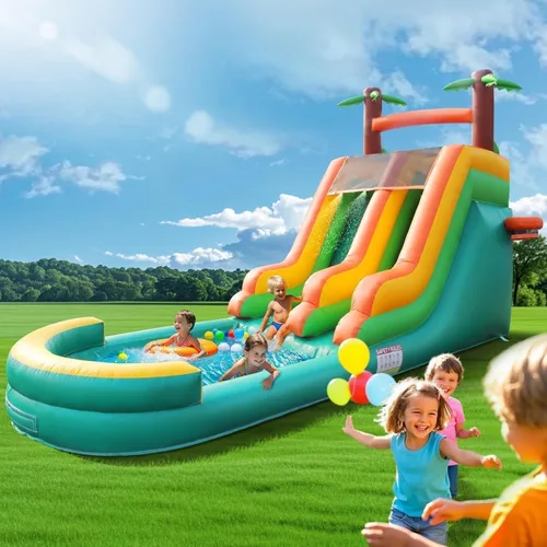 Vista 9 de Tobogán acuático inflable para adultos, tobogán acuático 100% de PVC de 21 pies con piscina grande, tobogán ancho con piscina poco profunda