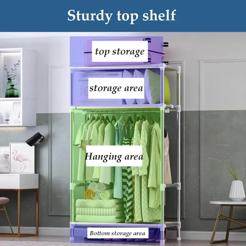 Vista 6 de large closets Portable Wardrobe Closet with Pattern Cloth Cover Wardrobe Closet Steel Rack Closet for Clothes Saves Space Storage Closet Space-saving