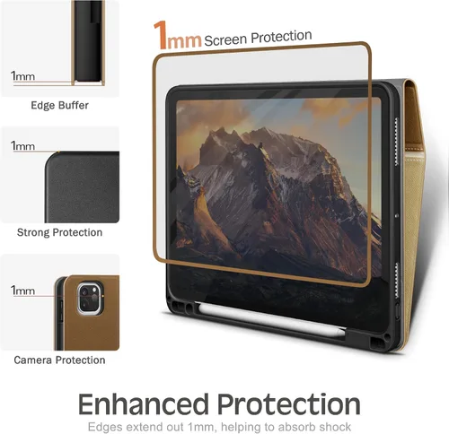 Vista 6 de KingBlanc Funda para iPad Pro de 11 pulgadas de 4ª/3ª/2ª/2ª/1ª generación (2022/2021/2020/2018) con soporte para lápices, cuero sintético, función