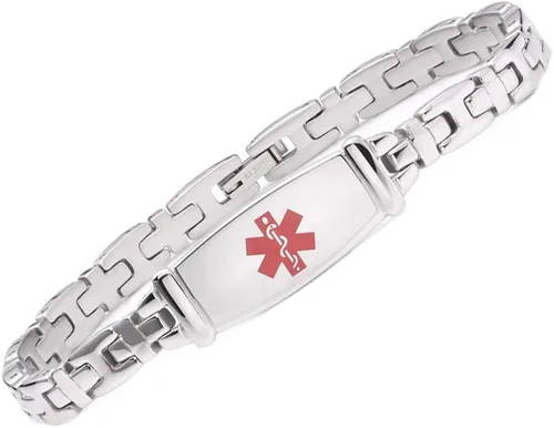 Vista 61 de LinnaLove Lady Medical Alert - Pulseras médicas de acero inoxidable para mujer, 7.5 pulgadas
