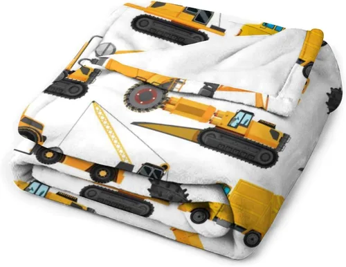 Vista 3 de Manta de construcción de excavadoras, regalos para amantes de los camiones amarillos de 40 x 50 pulgadas para niños, manta de forro polar de diseño
