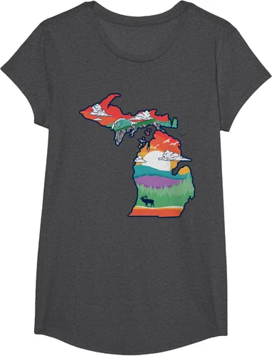 Vista 39 de Michigan Outside - Camiseta con ilustración artística