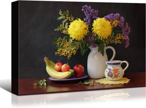 Vista 34 de Denozer - Arte de pared para cocina, lienzo, obras de arte de frutas, uvas, botellas de vino, alimentos, pintura en lienzo para comedor, decoración