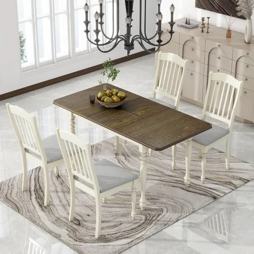 Vista 18 de Farmhouse - Juego de comedor rústico de 5 piezas con 4 taburetes, juego de mesa consola de madera con acabado de dos tonos, para comedor pequeños
