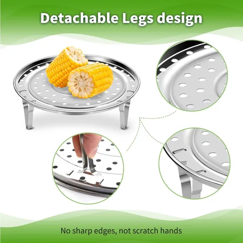 Vista 3 de Estante de vapor para cocinar, estante de vapor de acero inoxidable, bandeja de vapor con patas extraíbles para olla a presión instantánea, cesta
