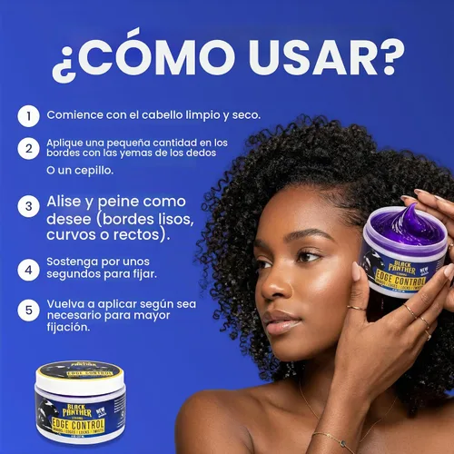 Vista 5 de Black Panther Gel de control de bordes para cabello natural y relajado 4C, con aceite de ricino, aceite de coco y aloe para apoyar la salud