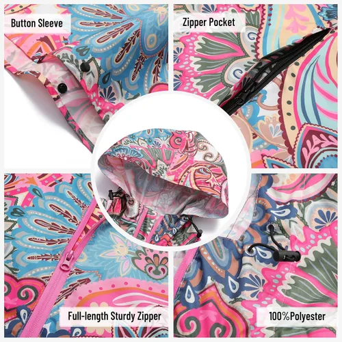 Vista 7 de SANMM Poncho de lluvia reutilizable con capucha para mujeres y adultos con bolsillos con cremallera