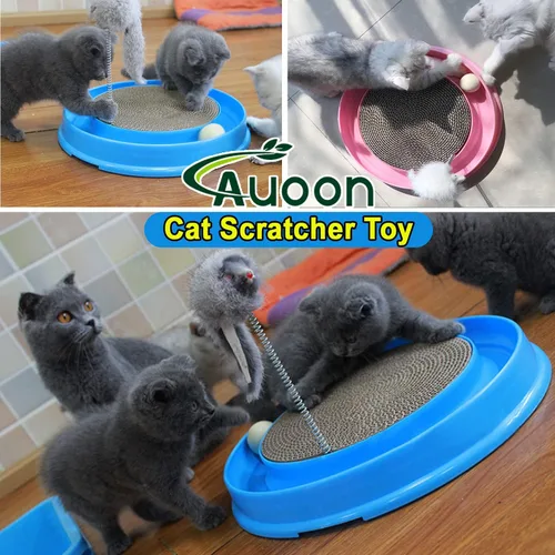 Vista 7 de AUOON Juguete Rascador para Gatos - Almohadilla Rascadora para Gatos con Pista de Pelota de Juguete para Gatos y Juguete de Ratón de Peluche