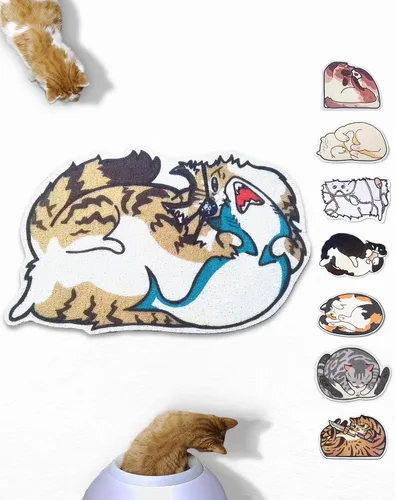 Vista 16 de Lukamoo® Bonita alfombra de arena para gatos (30 x 20 pulgadas), grande/L, para arena de gatitos y bonita caja de arena para gatos, alfombrilla