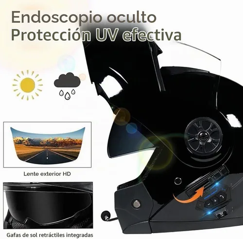 Vista 3 de Casco Modular de Motocicleta Bluetooth Aprobado DOT/ECE de Cara Completa Abatible Anti-Empañamiento Doble Visera Casco con Altavoz Dual Incorporado