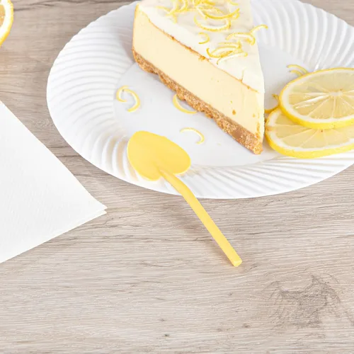 Vista 3 de Restaurantware Cucharas de postre de 3.5 pulgadas x 1.3 pulgadas, 100 mini cucharas desechables – Cucharas de degustación de plástico amarillo bebé