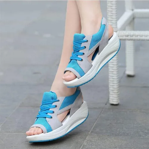 Vista 2 de Tracuna Sandalias de verano con cordones y paneles de contraste, zapatos de verano para mujer, sandalias de plataforma, cuñas y ocio deportivo