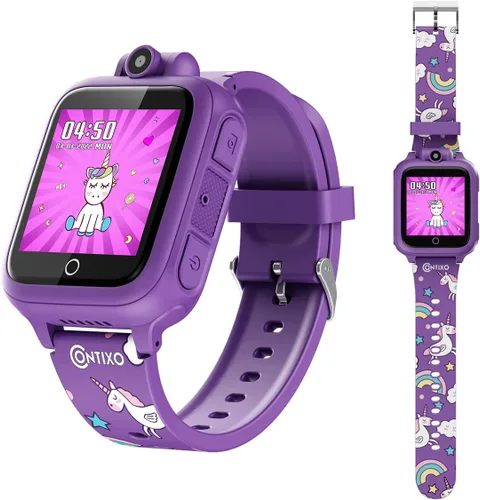 Vista 10 de Contixo KW01 - Relojes inteligentes para niños, color azul, pantalla táctil HD de 1.54 pulgadas, juguete educativo con juegos, cámara, grabadora