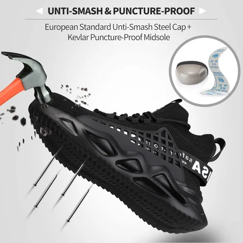 Vista 2 de KGJIANDA Steel Toe Shoes for Men Safety Industrial Boots Shoes Lightweight and Durable High Top Sneakers Breathable Construction Socks Shoes for