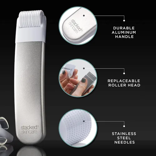Vista 3 de StackedSkincare - Herramienta de microagujas con rodillo reemplazable de Herramienta cosmética reutilizable con cabezal de rodillo reemplazable
