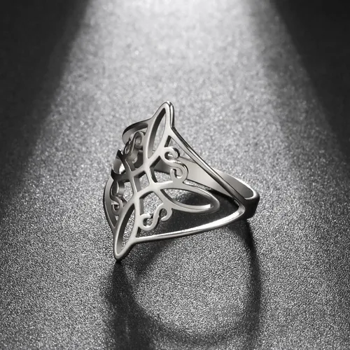Vista 3 de UNIFT Anillo de nudo de bruja para mujer, acero inoxidable, celta, cuaternario, Wicca, estilo geométrico, anillo de nudo de brujería, amuleto