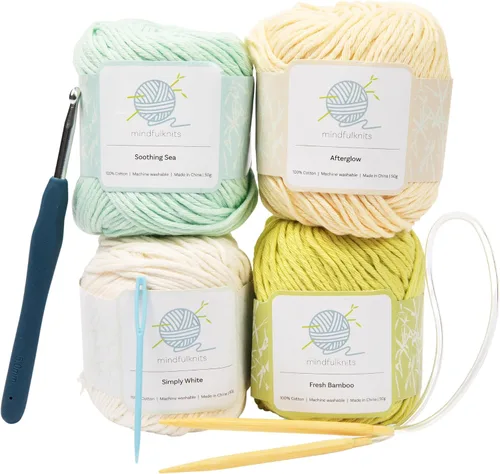 Vista 8 de mindfulknits - Kit de tejido de toalla para principiantes - Incluye hilo de tejer 100% algodón + agujas de tejer circulares y aguja de hilo