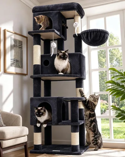 Vista 14 de Globlazer Árbol de Gato de Rincón de 66 Pulgadas, Torre de Escalada de Varios Niveles para Gatos de Interior, Condominios para Gatitos, Torre