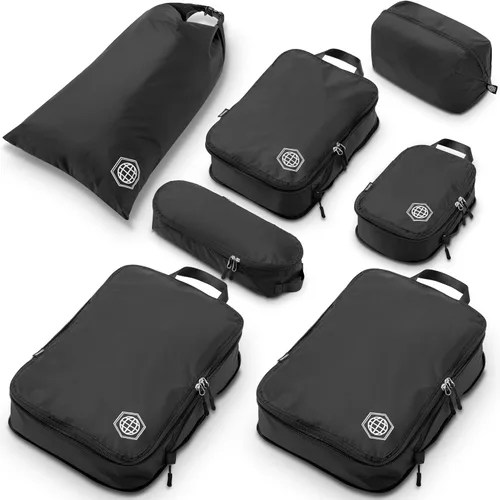 Vista 6 de TRIPPED Travel Gear Juego de 7 cubos de embalaje de compresión grandes para Negro