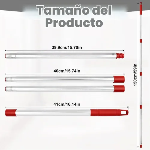 Vista 4 de Reemplazo del mango de trapeador giratorio de 4 secciones, (30 a 58 pulgadas), mango de acero inoxidable fácil de instalar, resistente a