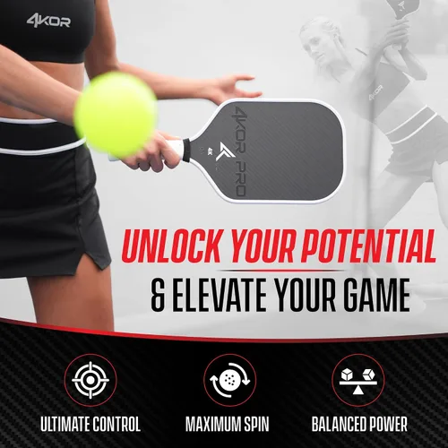 Vista 3 de 4KOR PRO Edition - Paleta de pickleball de fibra de carbono aprobada por USAPA de 0.630 in - Raqueta de pickleball profesional de compuesto ligero
