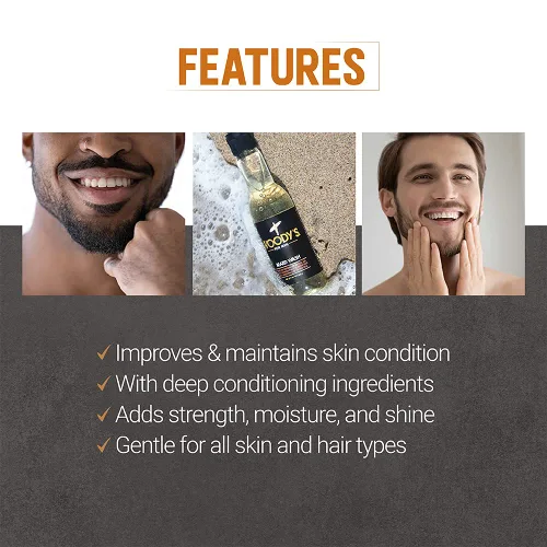 Vista 2 de Woody's Jabón de barba para hombres – Lavado y acondicionador de barba, limpia el cabello y la piel facial, aroma a aloe vera y manzanilla, 6.3