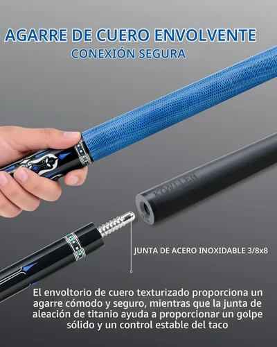 Vista 5 de KONLLEN Carbon Fiber Pool Cue Stick 58-inch Professional Pool Sticks for Adults Full Carbon Technology 1.0 Taco azul