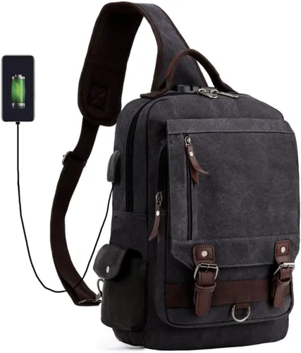 Vista 2 de Leaper Bolso bandolera de lona antirrobo con USB negro, XXL