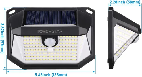 Vista 8 de TORCHSTAR Luces solares con sensor de movimiento para exteriores, IP65, impermeable, inalámbrica, iluminación de pared para exteriores, para Negro