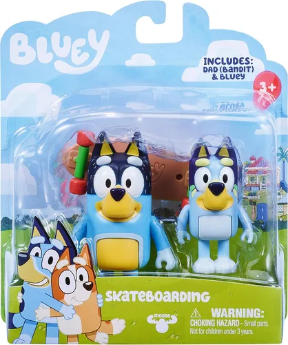 Vista 2 de Bluey, En patineta, 2.5 pulgadas y papá 3.27 pulgadas, paquete de 2, multicolor (13042)
