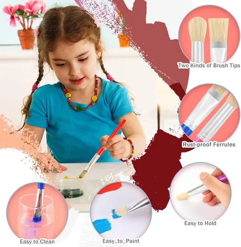 Vista 3 de Pinceles de pintura para niños, 16 piezas de pinceles de pintura gordita para niños, juego a granel para manualidades, preescolar lavables
