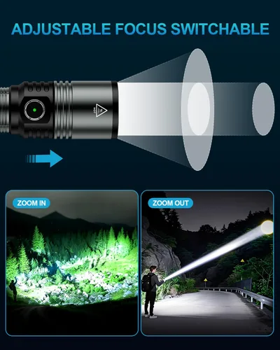 Vista 4 de Linterna LED recargable con lente de encendido, linternas EDC de 1500 lúmenes, 5 modos con zoom, tipo C, linternas tácticas de mano de alta potencia