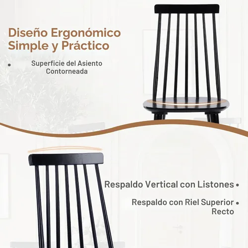 Vista 4 de DUHOME Juego de 2 Sillas de Comedor de Madera Silla de Comedor Husillo Negro Lateral Cocina Habitación Sillas de Granja Campestre Negro