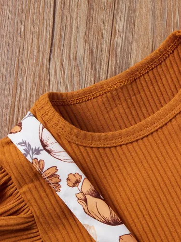 Vista 2 de Conjunto de ropa para bebé recién nacida, con volantes, manga corta, acanalada, para verano