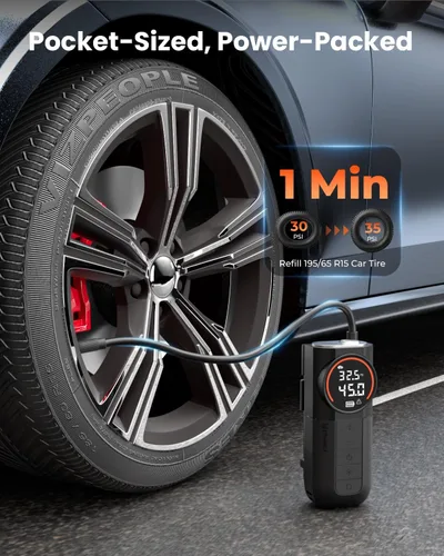 Vista 2 de ETENWOLF Inflador de neumáticos S1, compresor de aire portátil, bomba de aire de 160 PSI para neumáticos de automóvil, bicicleta, motocicleta