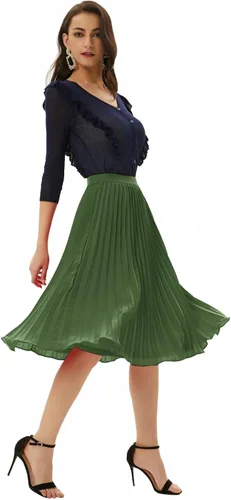 Vista 149 de GRACE KARIN - Falda plisada de gasa para mujer, con cintura alta y elástica, vuelo, corte acampanado y longitud por debajo de la rodilla