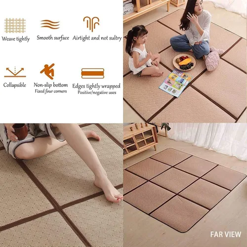 Vista 5 de MYOYAY Tapete grande de tatami japonés de 71 x 71 pulgadas, grande, transpirable, para dormir, plegable, de ratán, antideslizante, con costuras