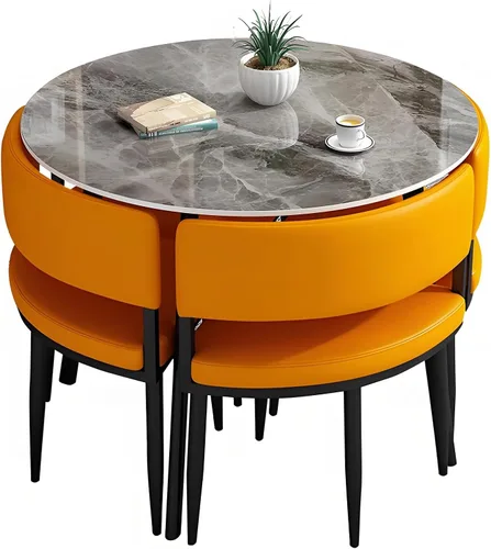 Vista 8 de YVYKFZD Office Reception Room Club Table and Chair Set, Simple Round Conference Table Coffee Table, Kitchen Dining Table Set for 4, Industrial Blue