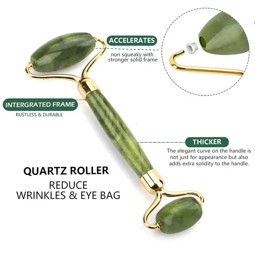 Vista 4 de Deciniee Juego de rodillo de jade y gua Sha - Masajador facial de belleza y herramienta Guasha para ojos, cuello, cuerpo - 2 en 1 herramientas