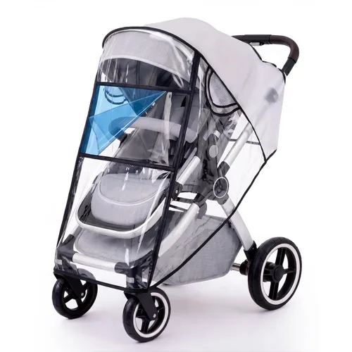 Vista 11 de Clear Stroller Rain Cover, Universal Fit, Side Ventilation, Gray