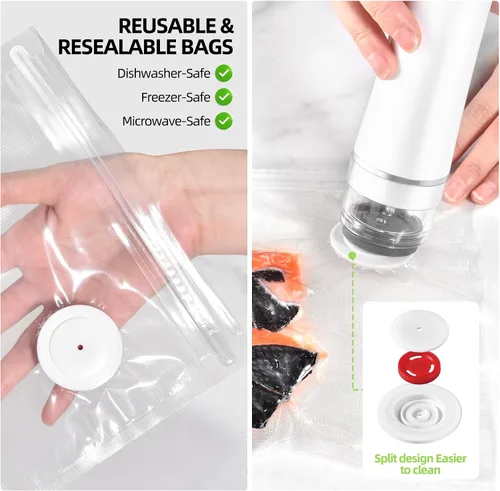 Vista 6 de Sellador al vacío, sellador de alimentos inalámbrico de mano con 30 bolsas reutilizables, sensor de parada automática y tanque de agua visible