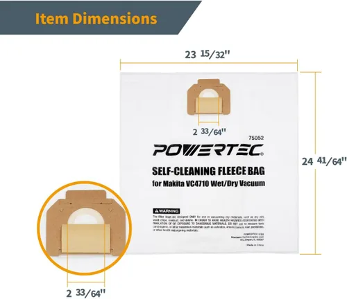 Vista 4 de POWERTEC P-78293 Bolsas de filtro para Makita 5PK, para Makita VC4710, VC3511L Extractor de polvo húmedo/seco, bolsas de vacío de repuesto, bolsas